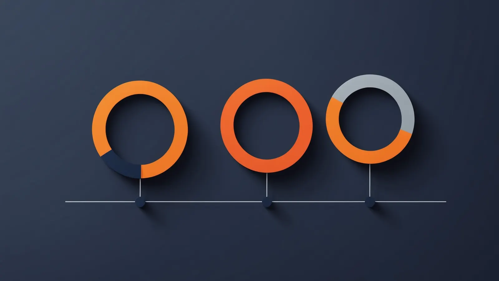 Three orange ring gauges on a thin horizontal line on a dark navy background