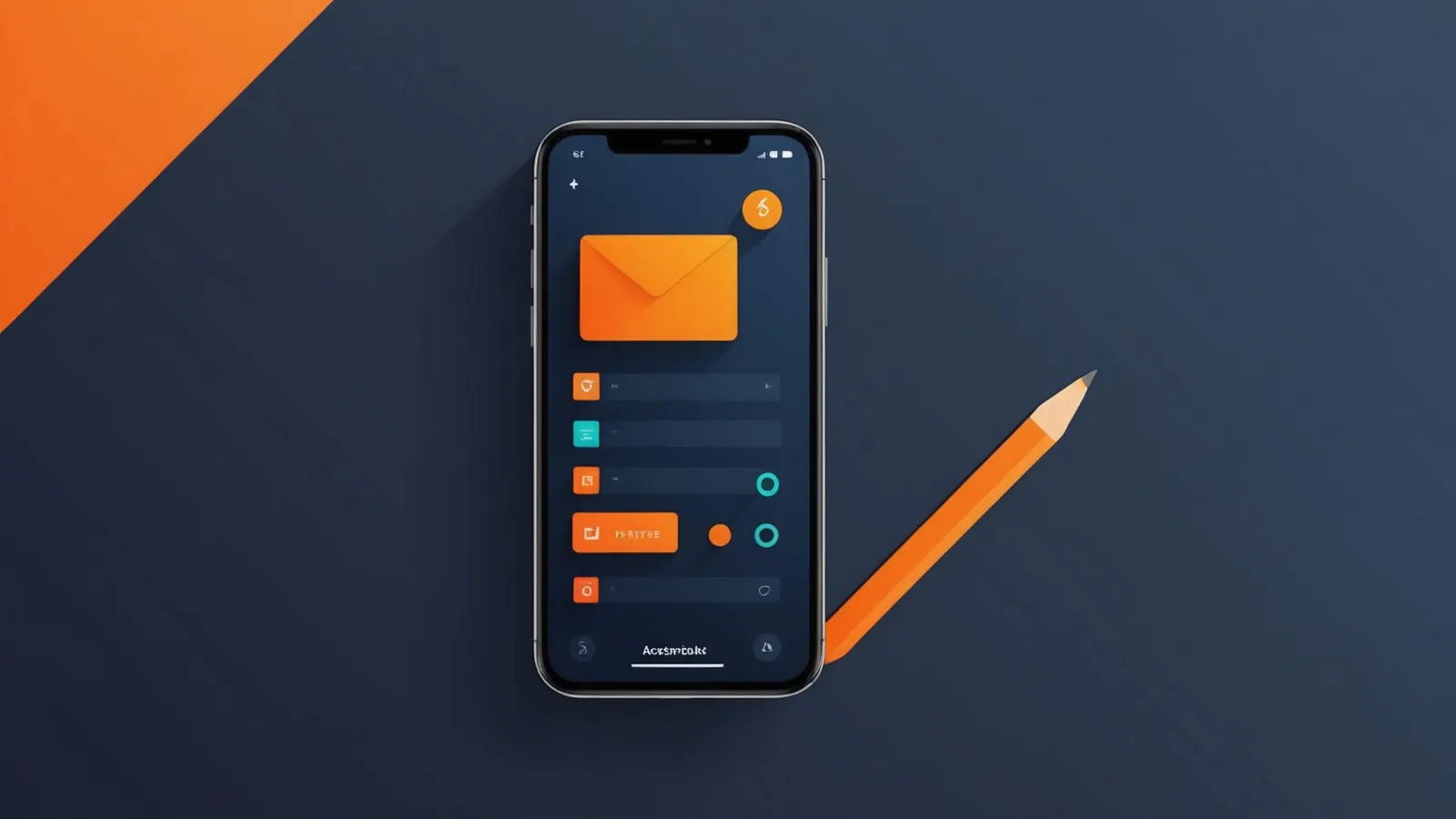 A phone showing an orange card, with an orange pencil beside it, on a dark navy background