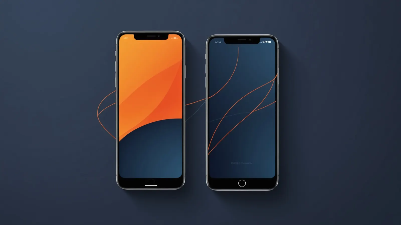 Two phones side by side with flowing orange lines across their screens