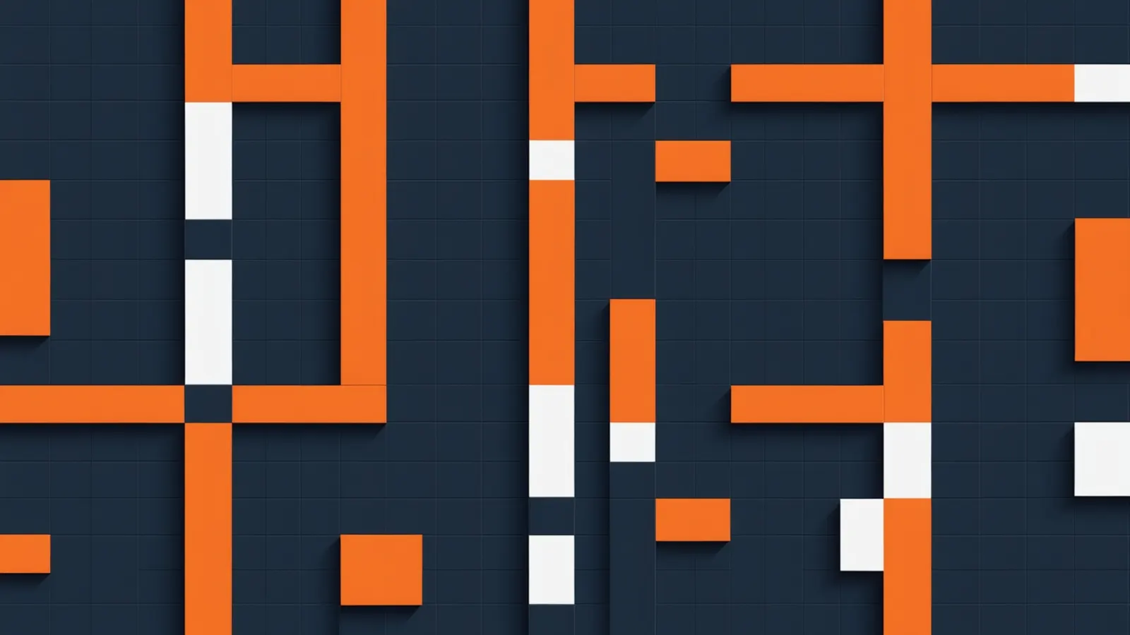 Orange and white blocks forming a grid of crossing lines on a dark navy background