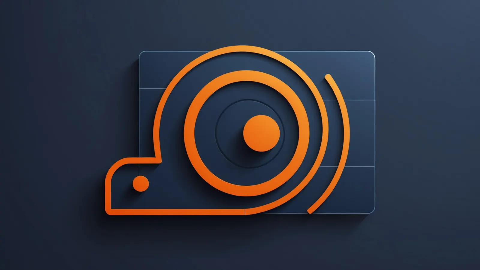 An orange circular target on a rounded navy panel