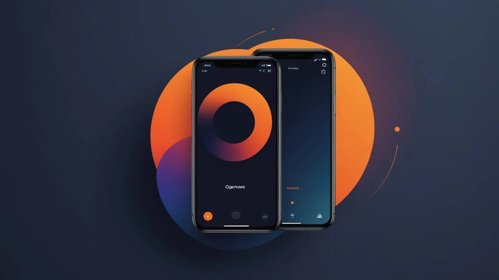 Two phones in front of an orange glowing circle on a dark navy background