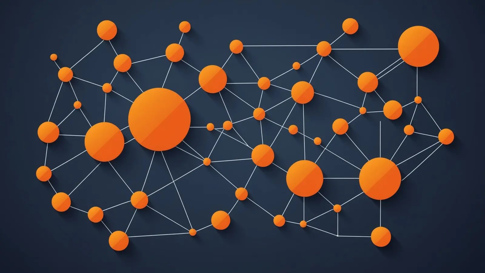 A network of orange nodes joined by thin lines on a dark navy background