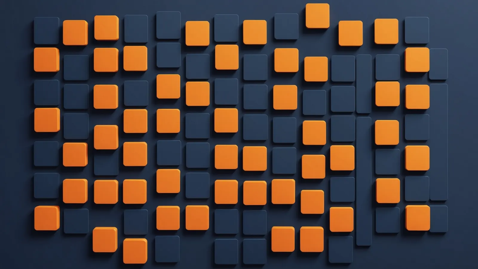 A grid of orange and navy squares on a dark navy background