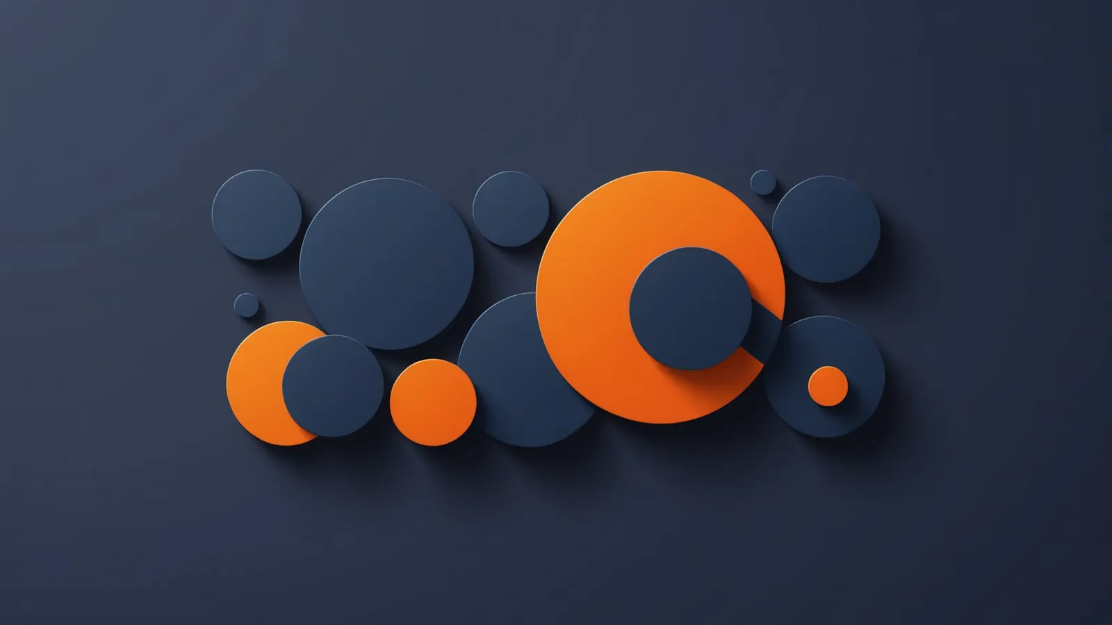 Overlapping navy and orange circles on a dark navy background