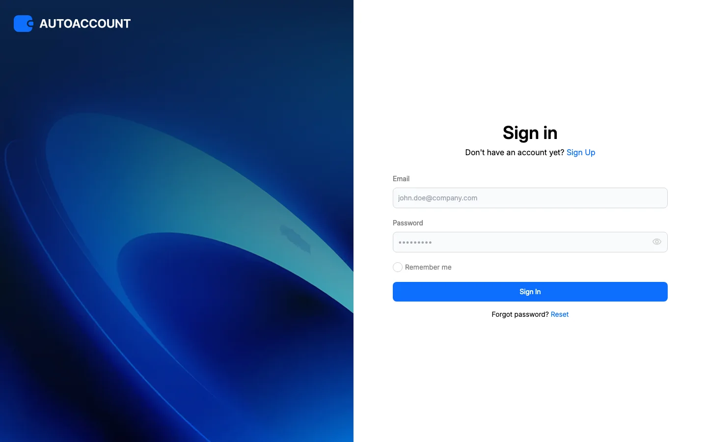 AutoAccount sign-in screen