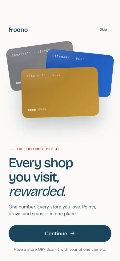 Froono customer app welcome screen