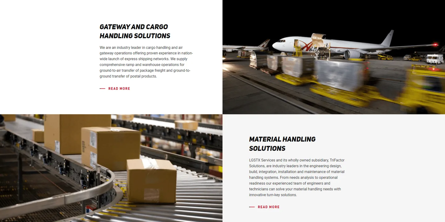 LGSTX Services website: gateway and cargo handling and material handling sections