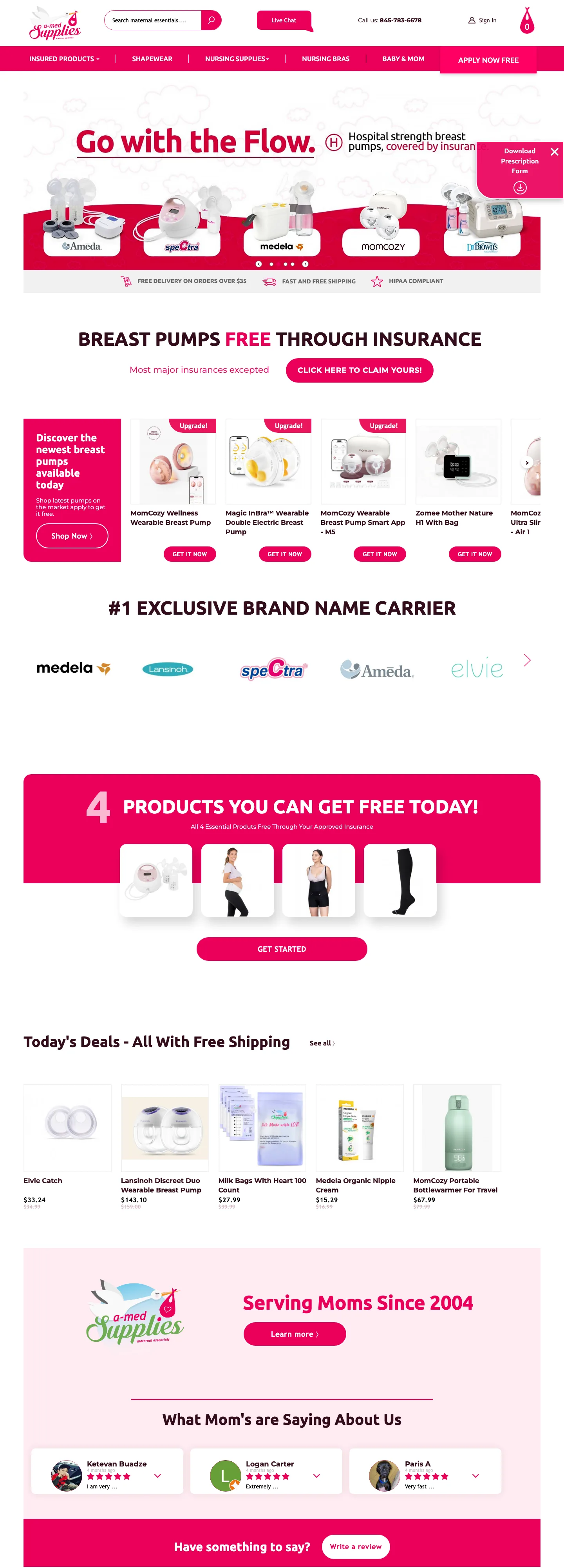 Insurance-ordering online store for a medical supplier screenshot