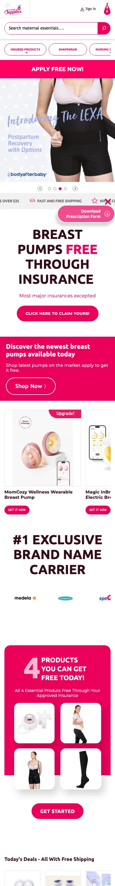 Insurance-ordering online store for a medical supplier: app screen