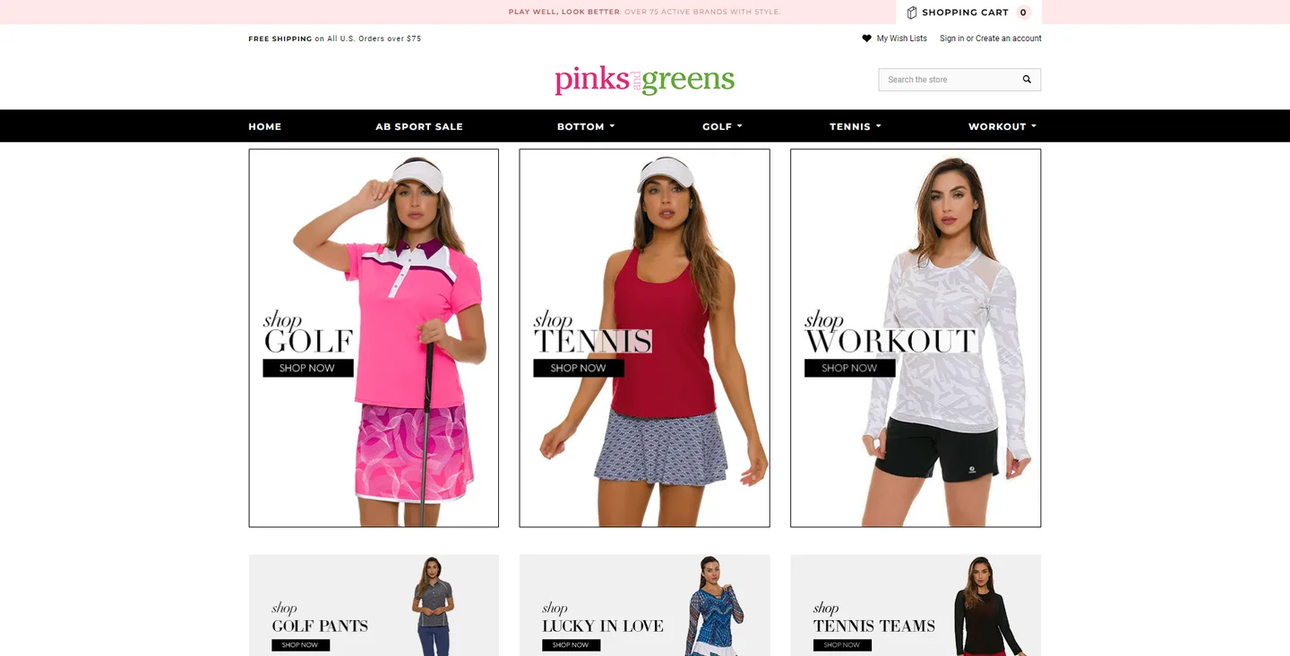 Pinks and Greens: women's activewear online store: website