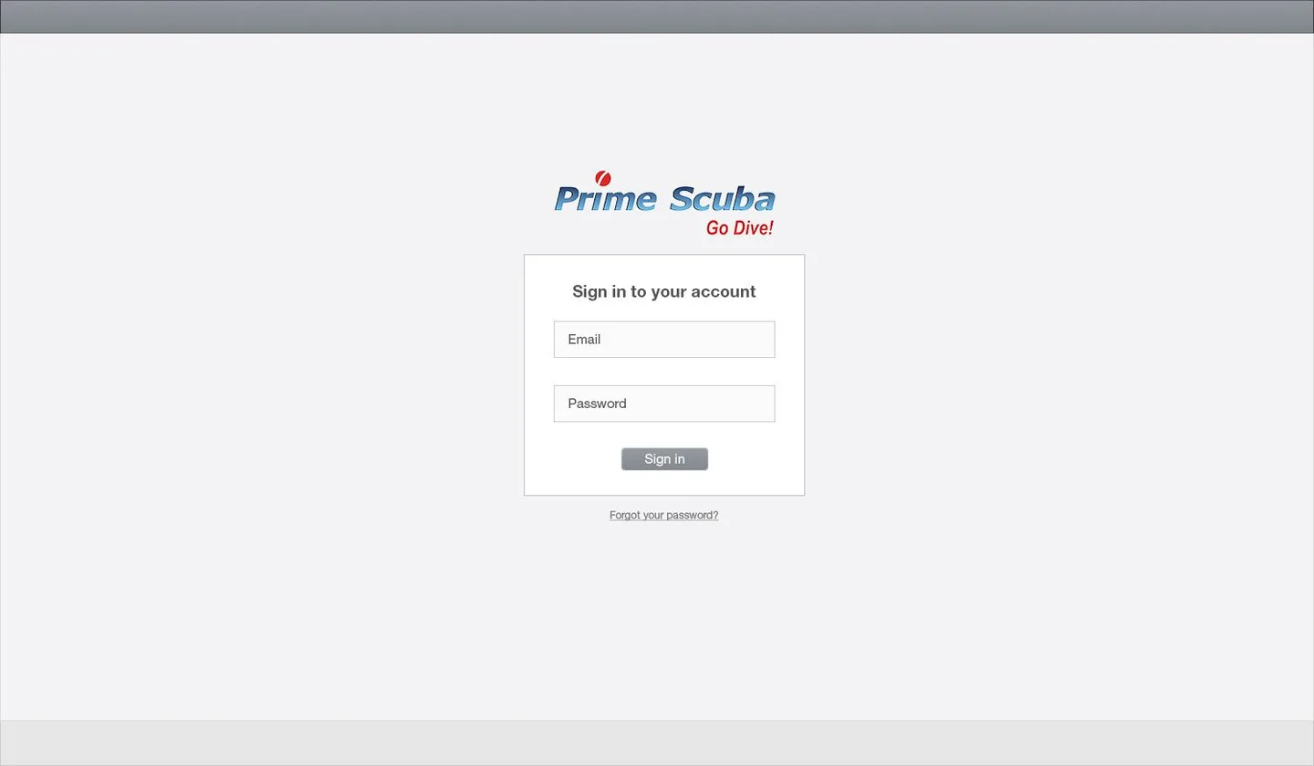 Design of the sign-in screen of the Prime Scuba product manager