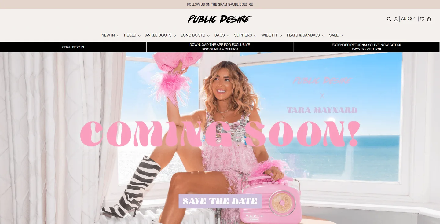 Public Desire: global fashion footwear store screenshot