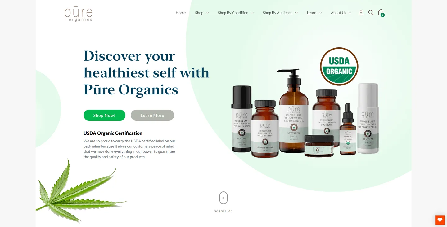 Pure CBD Oil Shop: custom Shopify store: website