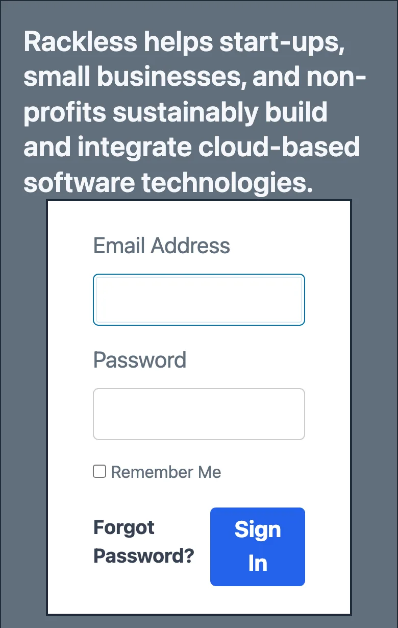 Rackless: ticket and work-request platform: app screen