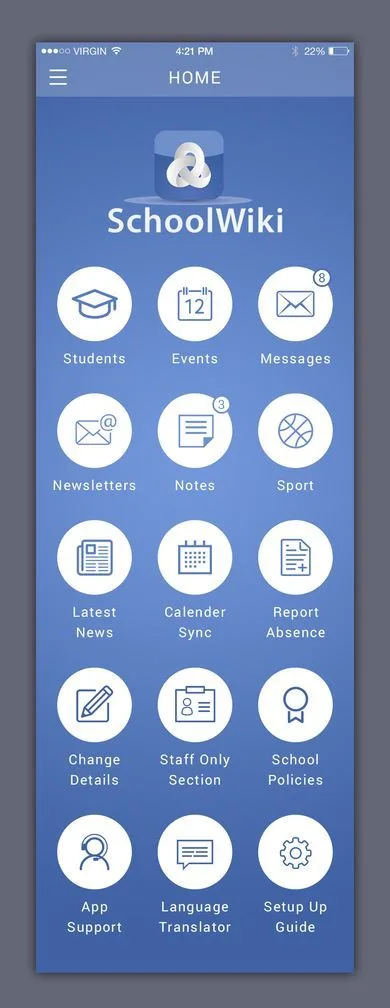 SchoolWiki: school communication app for parents and staff: app screen