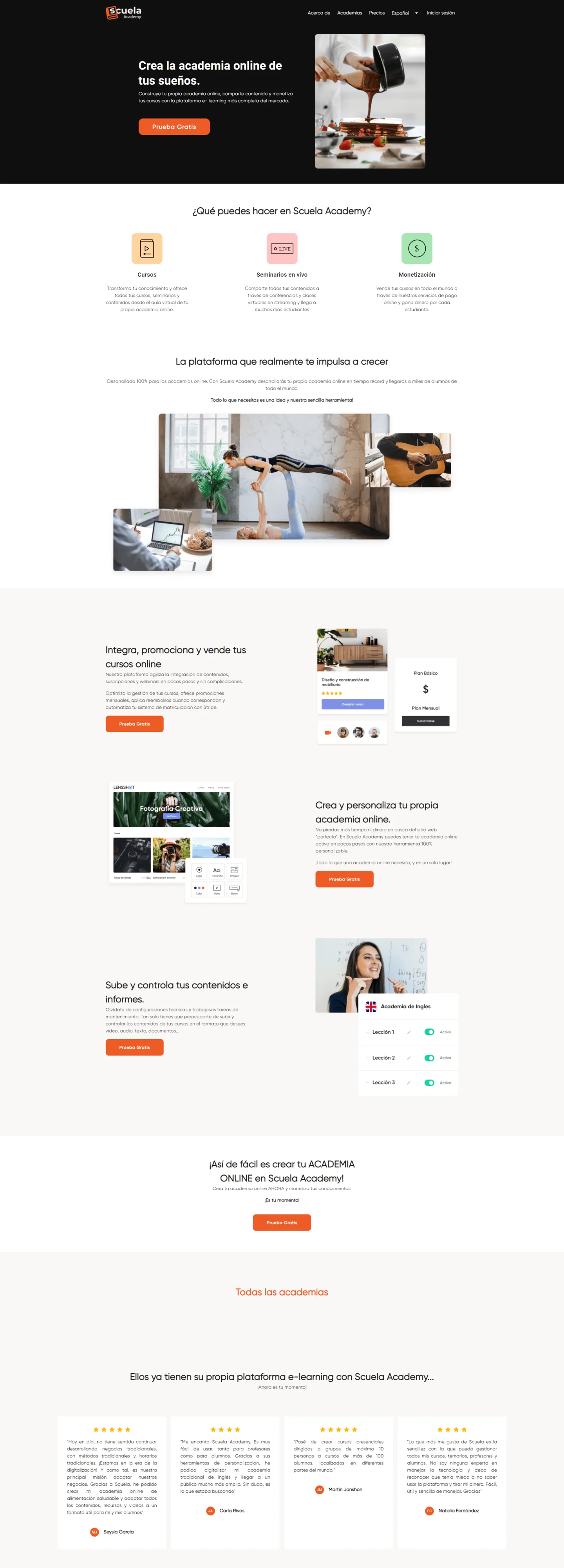 Scuela: e-learning marketplace and academies: screen