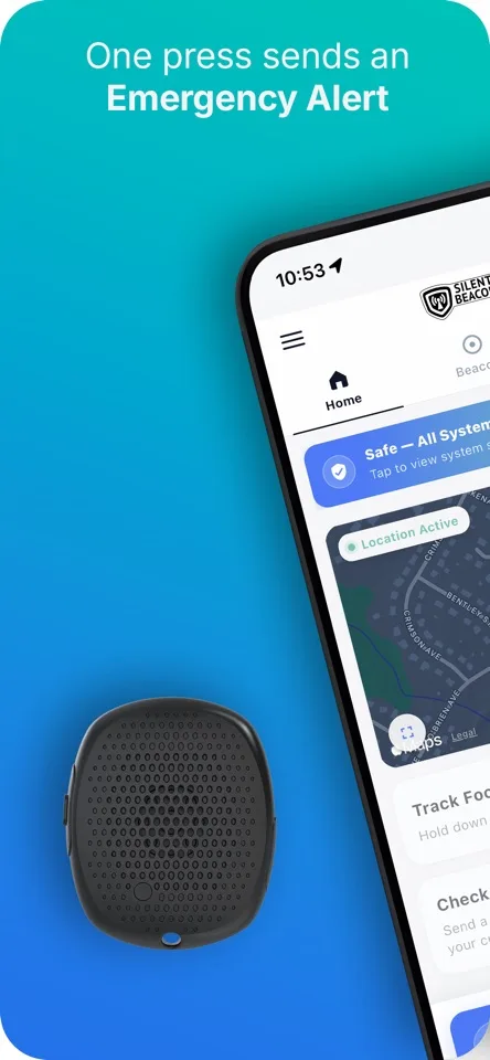 Silent Beacon: personal safety apps and web portal: app screen