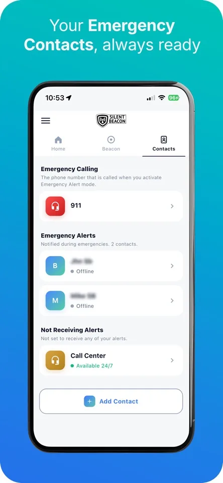 Silent Beacon: personal safety apps and web portal: app screen