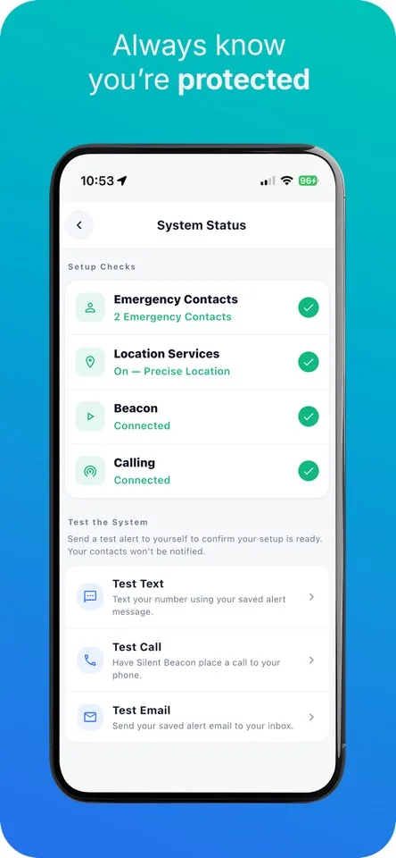 Silent Beacon: personal safety apps and web portal: app screen