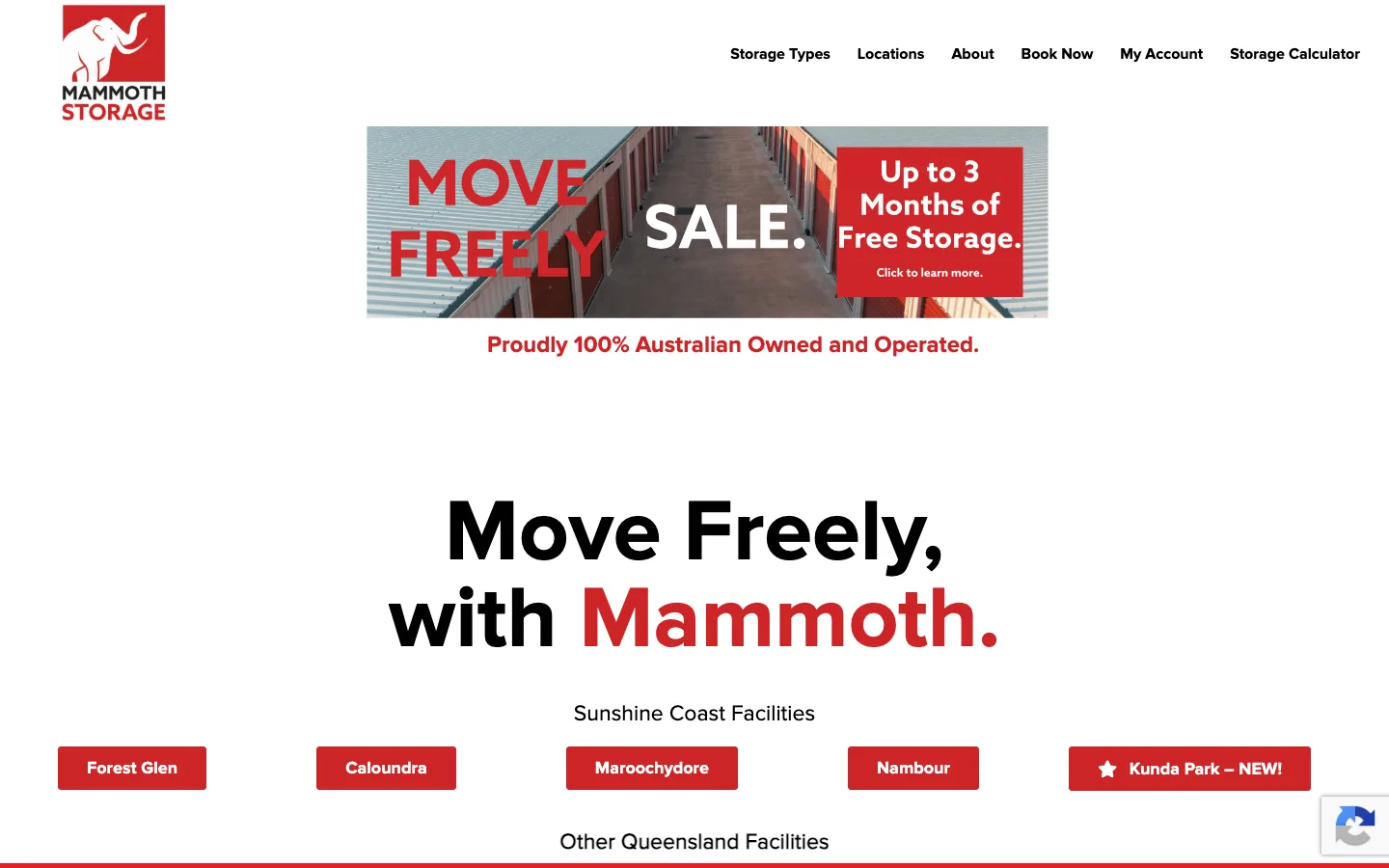 Mammoth Self Storage: AI storage calculator and chatbot screenshot