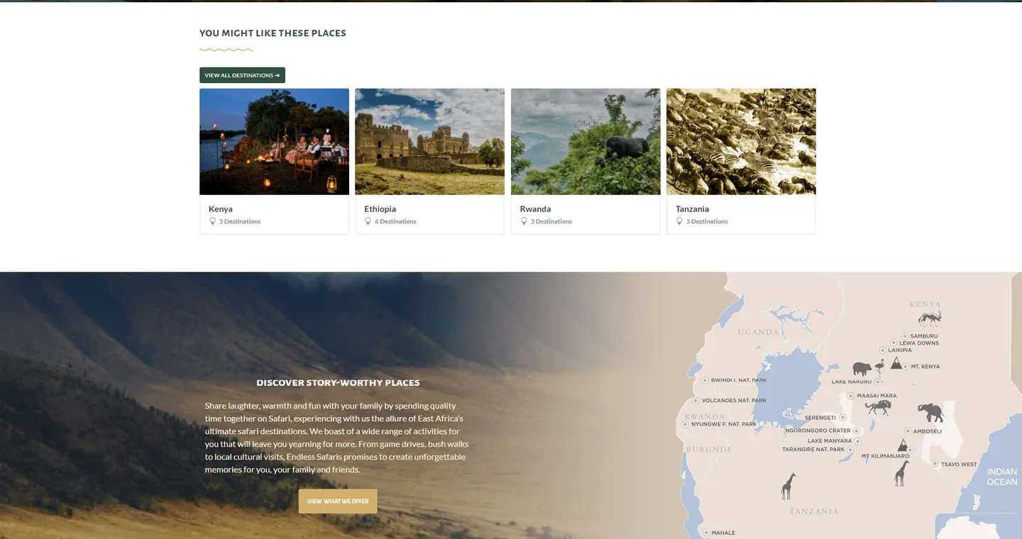 The Endless Safaris: destinations and map
