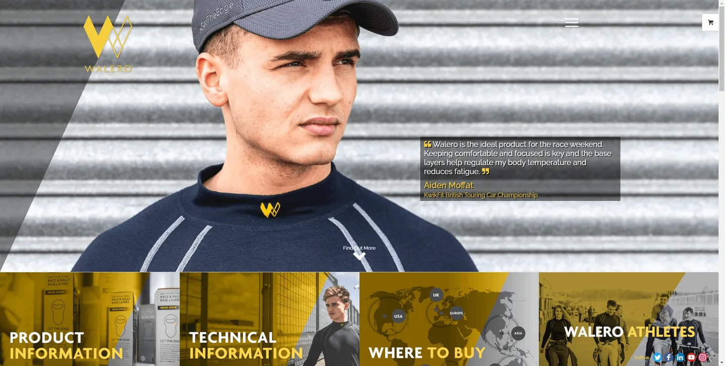 Walero: motorsport base-layer website and shop screenshot
